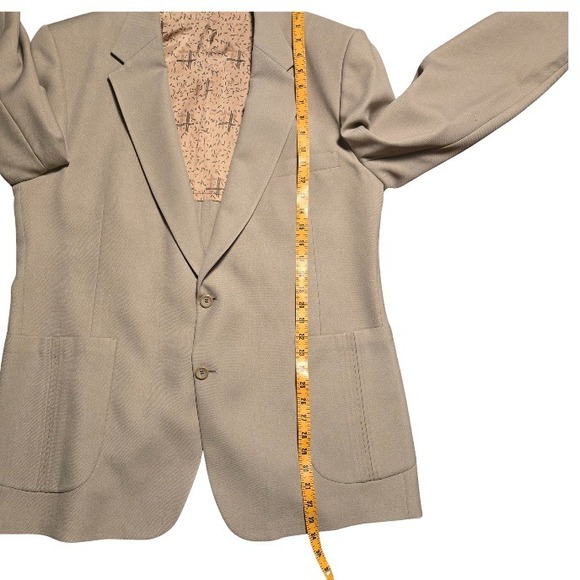 Vintage 70s Tan Johnny Carson Three Piece Suit Light Beige Dapper Size 46R 40x31 - Picture 6 of 16